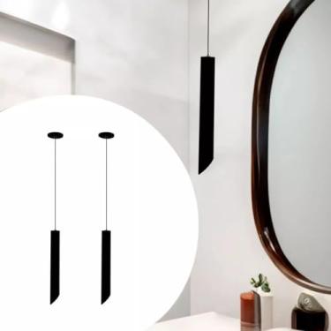 Imagem de Kit com 2 Pendente Luminária de Teto Tubo Chanfrado 30cm Preto em Alumínio Para Quarto Cabeceira Banheiro Cabo 1,5m Lâmpada Inclusa Bivolt (Luz Quente (3000K))