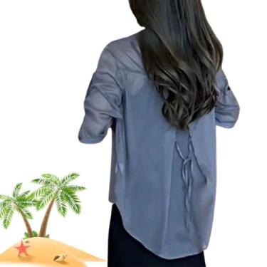 Imagem de Camisa de chiffon com protetor solar de verão, camisa de proteção solar, material de seda, blusa feminina de chiffon com proteção solar de manga comprida, Cinza, 3xl (38-75kg)