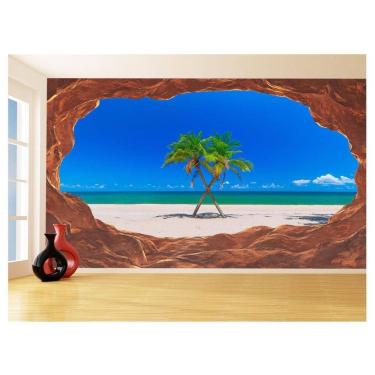 Imagem de Papel De Parede 3D Praia Mar Coqueiros Cruzados 3,5M Npr289