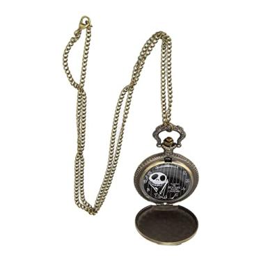 Imagem de Relógio de Bolso Vintage Com Corrente, Relógio de Bolso de Quartzo Elegante Padrão de Caveira Vintage Relógio de Bolso Prático Com Corrente para Homens Relógio de Bolso de Quartzo