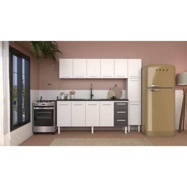 Imagem de Conjunto Cozinha Completo Para Pia 2,00metros Gabinete 3 Gavetas + Aéreo + Paneleiro 100% em Aço  - Venus Cozimax