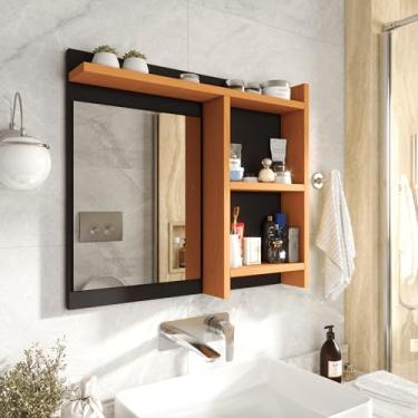Imagem de Genérico, Espelheira de Banheiro Armarinho Organizador com Prateleira Nicho Nioki - Preto com Nature