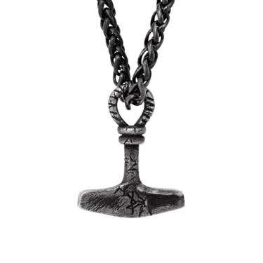 Imagem de HAQUIL Colar de aço inoxidável com pingente de martelo viking Thor Mjolnir, joia viking presente para homens, Aço inoxidável, Sem Pedra Preciosa