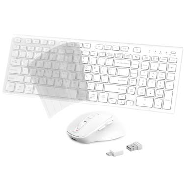 Imagem de Combo de teclado sem fio, USB tipo C, recarregável, fino, silencioso, branco, compacto, teclado de tamanho completo com teclado numérico para Windows e MacOS, PC/computador/laptop