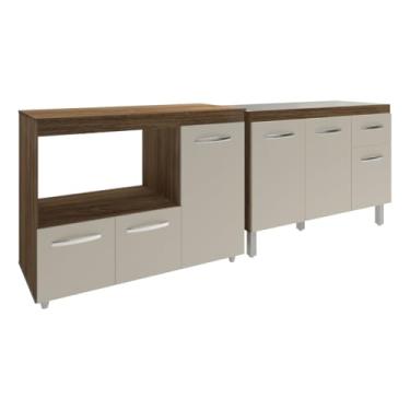 Imagem de Mobília Decor, Gabinete Cozinha Armário Balcão de Pia 120 cm Aline e Balcão para Microondas e Forno Elétrico Lilian Savana Off White