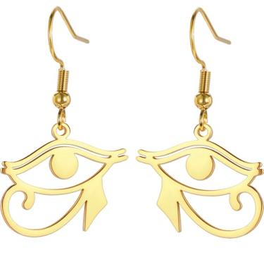 Imagem de Brincos de olho de Hórus Ankh para mulheres de aço inoxidável olho egípcio antigo de Hórus com cruz Ankh | Joias de proteção de brinco com pingente de asa dupla, Aço inoxidável, Sem pedra preciosa