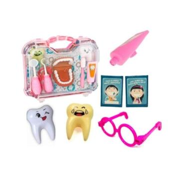 Imagem de Brinquedo Infantil Maleta Kit Dentista Rosa Menina Grande Pakitoys
