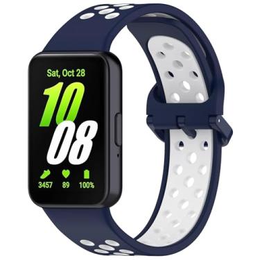 Imagem de Eiavike Pulseira esportiva de silicone para Samsung Galaxy Fit 3, respirável, dois tons, porosa, substituição para Galaxy Fit 3 2024 SM-R390 (azul branco)