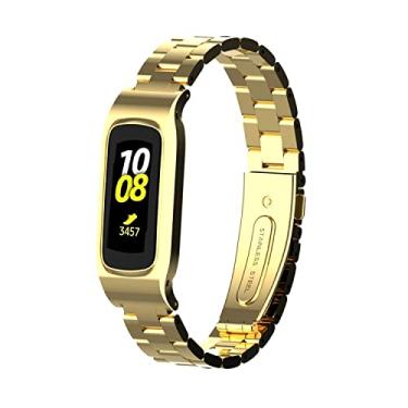 Imagem de Gheper Pulseira de relógio de metal compatível com Samsung Galaxy Fit2 SM-R220 de aço inoxidável, moldura protetora, design de pulseira de substituição para smartwatch 2 SM-R220 acessório (dourada)