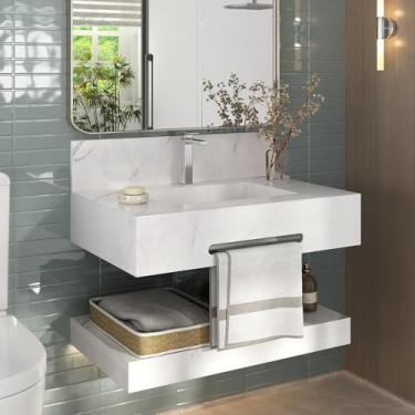 Imagem de Bancada de Porcelanato para Banheiro com Toalheiro e Cuba Esculpida 70cm Ripy Calacata