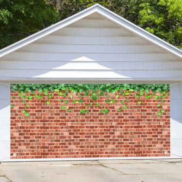 Imagem de Decoração de fundo grande vintage de tijolo vermelho de 1,8 m x 4,6 m, decoração de parede com folhas verdes, natureza, hera, folhas verdes, pano de fundo para fotos para chá de bebê, decoração de