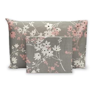 Imagem de Jogo De Cama Lençol Solteiro Kit 2 Peças C/Elástico 180 Fios Percal Estampado (Cerejeira)