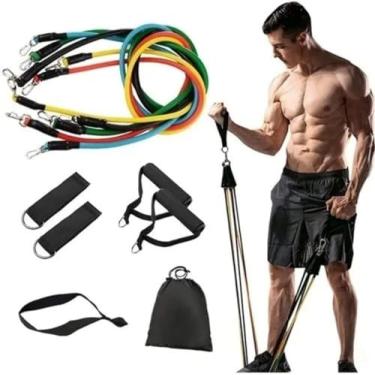 Imagem de Genérico Kit Elástico Extensor 11 Itens com Acessórios de Faixas Elásticas Ideal para Musculação, Funcional, Pilates, Fisioterapia e Exercício em Casa
