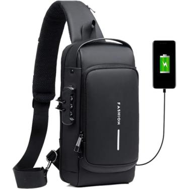 Imagem de Henniu Mochila Masculina Transversal Compacta e Resistente Com Cadeado Bolsa Tiracolo Pochete Estilosa para Uso Diário, Viagens, Academia e Esportes, Alça Ajustável, Design Moderno.