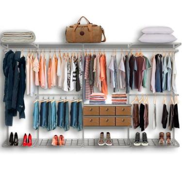 Imagem de Cabideiro Arara Closet Casal Prateleira Aço Aramado - 3,40m PT - Casa 