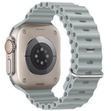 Imagem de Pulseira esportiva de silicone Ocean - compatível com Apple Watch Ultra 2/Ultra de 49 mm, 45 mm e 44 mm, unissex, respirável, macia e impermeável para iWatch Ultra 2, iWatch Ultra série 10 de 46 mm