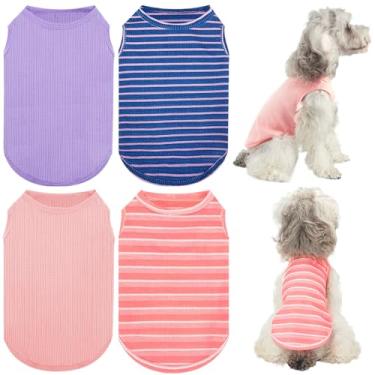 Imagem de XPUDAC Pacote com 4 roupas para cães, camisetas para cães pequenos, respirável, elástica, regata para cães, leve, rosa, roxo, médio