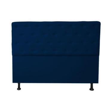 Imagem de Cabeceira Casal Super King Juliana 195cm Para Cama Box Suede Azul Mari