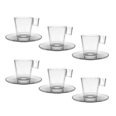 Imagem de Jogo 6 Xícaras de Café de Vidro com Pires Transparente Em Casa Tem 80m