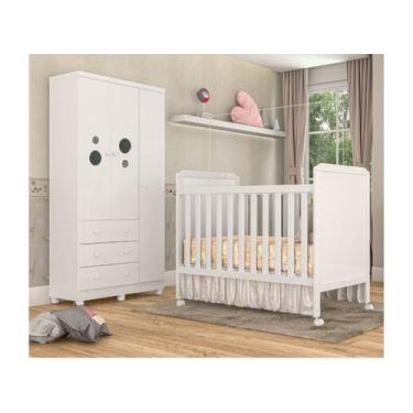Imagem de Berço e Guarda Roupa Moveis Peroba Bolinha 03 portas MDF , Branco