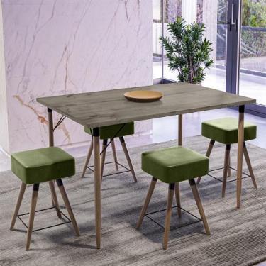 Imagem de Mesa de Jantar Madri Ebano e 4 Bancos Rio Pés Natural Tecido Sintético
