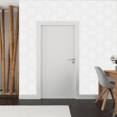 Imagem de Papel de Parede Geométrico Thalion Branco ou Cinza - Rolo com 10 Metro