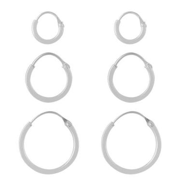 Imagem de Kit 3 Brincos Argola 10mm 14mm 18mm Unissex De Prata 925 - DR Joias
