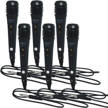 Imagem de Kit 6 Microfones Dinâmico com Fio P10 Cabo 1 Metro para Karaokê e Caix