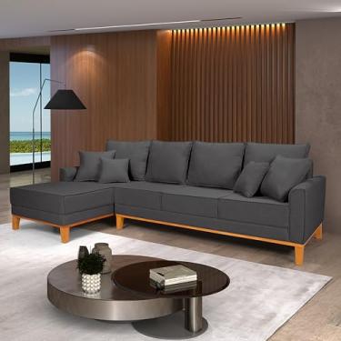 Imagem de Sofá Beny Chaise e 4 lugares Living Linho Base de Madeira Fixo Sala (Grafite, Lado Direito)