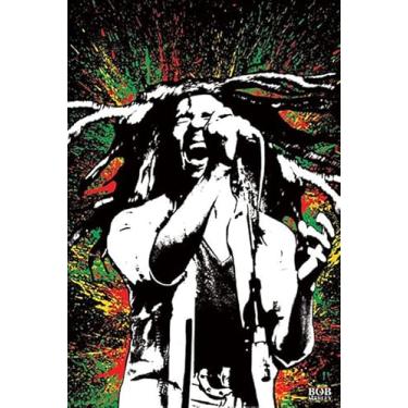 Imagem de BUY ART FOR LESS Pôster artístico oficialmente licenciado Bob Marley Paint Splash colorido 61 x 91 cm - Impressão decorativa - Papel pôster - Pronto para emoldurar