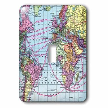 Imagem de 3dRose lsp_112941_1 Cálculos de distância de mapa mundial vintage colorido entre países em linhas América do Sul África Tampa de interruptor de luz