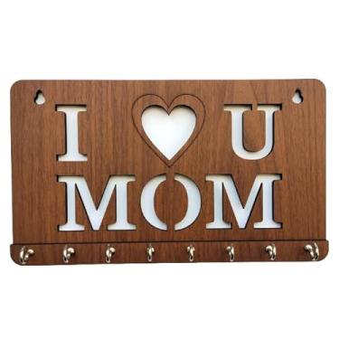 Imagem de My Dream Carts I Love You Mom Porta-chaves, cabide de madeira para o dia das mães, gancho para decoração de casa, porta-chaves para presente de parede para melhor maa do mundo, organizador de chaves