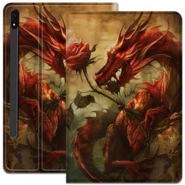 Imagem de Capa para Samsung Galaxy Tab S8 Plus 2022/S7 FE 2021/S7 Plus 2020 12,4 polegadas, capa de hibernar/despertar automática de couro sintético para Galaxy Tab S8+ 2022/S7 FE 2021/S7 Plus 2020, dragão rosa