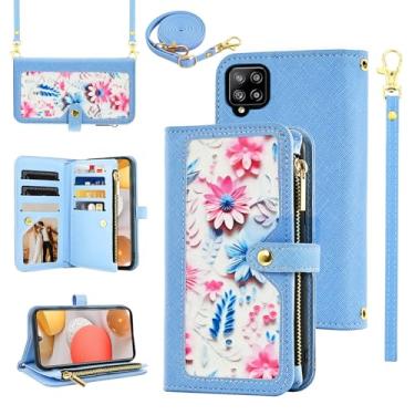 Imagem de Furiet Capa carteira floral para Samsung Galaxy A42 5G com alça de pulso alça de ombro flip bolsa com zíper bolsa de couro PU de luxo suporte de cartão acessórios capa de celular para 42 G5 42A S42 4G