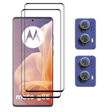 Imagem de QWFORQW [Pacote com 2 + 2 protetores de tela para Motorola Moto G85 + protetor de lente de câmera de vidro temperado, 9H HD antiarranhões compatível com película de vidro temperado Motorola Moto G85