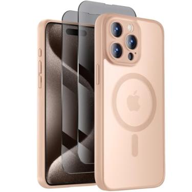 Imagem de Symcele Capa projetada para iPhone 15 Pro, compatível com MagSafe, com protetores de tela de privacidade X2, [proteção da câmera] [proteção militar contra quedas de 15 pés] Capa de telefone Shockpoof