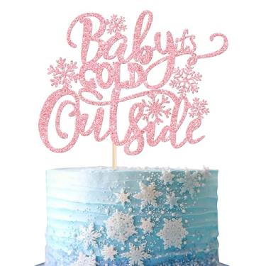 Imagem de Rsstarxi 1 Pack Baby It's Cold Outside Cake Topper Winter Wonderland Snowflake Cake Picks Winter Frozen Baby Shower Cake Decorations for Xmas Holiday Birthday Party Decorations Pink