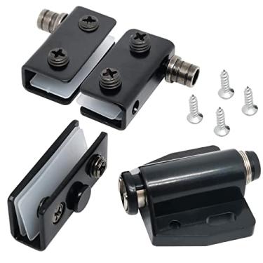 Imagem de Trava aberta de toque magnético único, dobradiça de pivô de porta de vidro, braçadeira de dobradiça de porta de vidro ajustável, para vidro de espessura de 5-8 mm, trava de dobradiça preta com