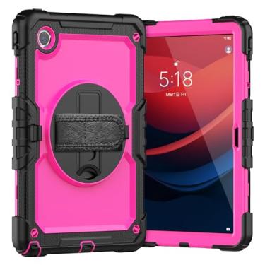 Imagem de Capa de proteção à prova de quedas com suporte e alça de rotação de 360° [suporte de caneta] e capa protetora de tela para tablet Lenovo Tab M10 Plus 3ª geração (TB-125F/128F) 10,6 polegadas (rosa