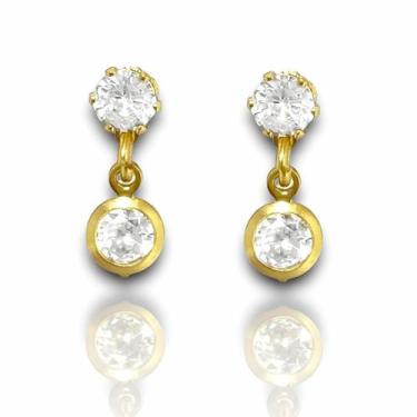 Imagem de Brinco Duas Pedras Zirconia Banhado Ouro 18k Semijoia - Dril Semijoias