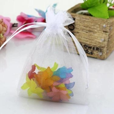 Imagem de 500 Saquinho de organza branco 9x12 fita cetim - OKABOX