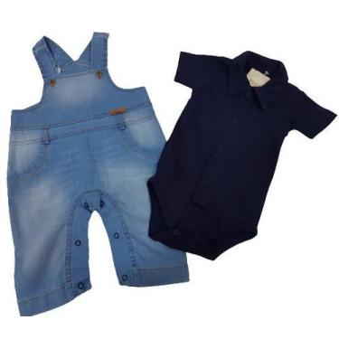 Imagem de Kit Jardineira Jeans + Body Luxo Bebê Menino Katita Ref 2470, P ( 3 - 