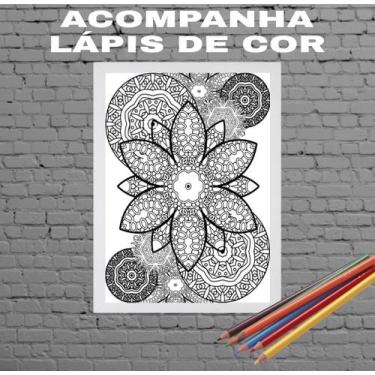 Imagem de Quadro Para Colorir Mandala Floral 33x24cm - com vidro - Quadros On-li