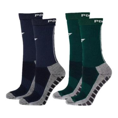 Imagem de Kit 2 Pares de Meias Penalty Grip Masculina, Marinho, Verde, 39-44