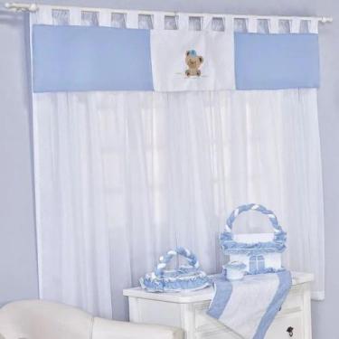 Imagem de Cortina Para Quarto de Bebê Fred Azul 03 Peças - Coleção Encanto - Hap