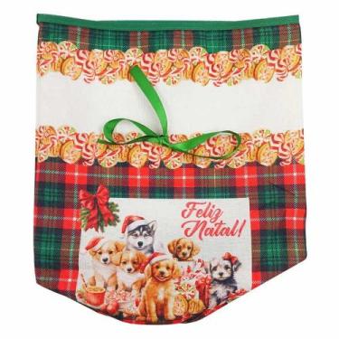 Imagem de Porta Panetone Cachorro Xadrez 27,5x15cm Em Tecido NSW NAC