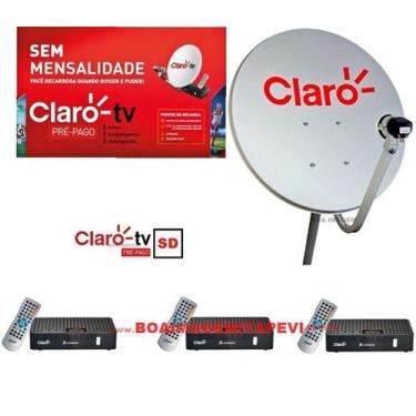 Imagem de Antena  Parabólica 60cm Claro Tv Pré-Pago Com 3 Recepitores Visiontec