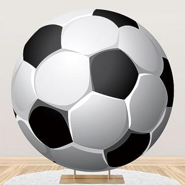 Imagem de Renaiss Capa de fundo redonda de futebol de 2 x 2 m para sessão de fotos, crianças, menino, homem, retrato de futebol, círculo, fotografia, fundo, chá de bebê, recém-nascido, revelação de gênero, fãs, decoração de festa de aniversário, adereços de cabine de fotos