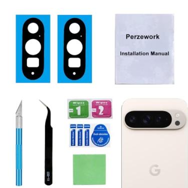 Imagem de Perzework Conjunto de 2 peças de reposição para lente traseira da câmera traseira para Google Pixel 9 Pro XL com adesivo pré-instalado e kit de ferramentas de reparo