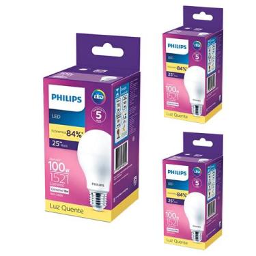 Imagem de Kit 3 Lâmpada Led Bulbo 16w = 100w 1521lm Bivolt Philips 3000k Amarela